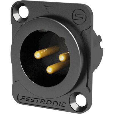Châssis SEETRONIC XLR 3P - mâle Contacts dorés - boîtier noir - Prise encastrables - Publicité Châssis SEETRONIC XLR 3P - mâle Contacts dorés - boîtier noir - Prise encastrables - Publicité