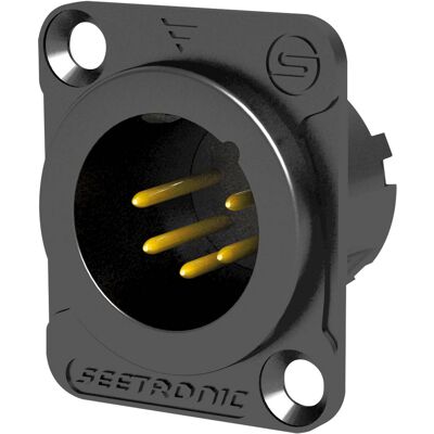 Châssis SEETRONIC XLR 5P - mâle Contacts dorés - boîtier noir - Prise encastrables - Publicité Châssis SEETRONIC XLR 5P - mâle Contacts dorés - boîtier noir - Prise encastrables - Publicité