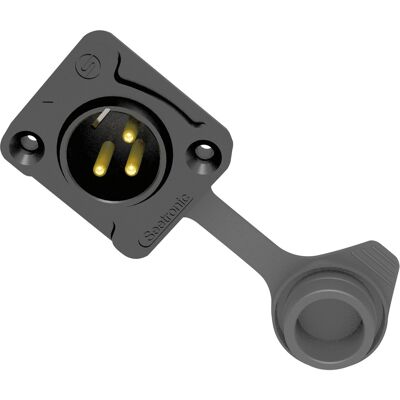Châssis SEETRONIC XLR 3P - mâle - contacts dorés IP65 - boîtier noir - Prise encastrables - Publicité Châssis SEETRONIC XLR 3P - mâle - contacts dorés IP65 - boîtier noir - Prise encastrables - Publicité