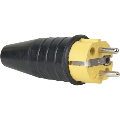 Connecteur Schuko mâle en caoutchouc PCE jaune - 240 V - CEE 7/VII - 16 A - Connecteurs Schuko - Publicité Connecteur Schuko mâle en caoutchouc PCE jaune - 240 V - CEE 7/VII - 16 A - Connecteurs Schuko - Publicité
