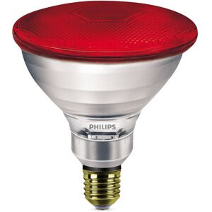 PHILIPS PAR38 IR 175W E27 230V Rouge 1CT/12: Les lampes à réflecteur infrarouge Philips sont conçues pour fonctionner dans les environnements les plus difficiles tels que les fermes, les salles de bains ou les cuisines et leurs environs immédiats. Leur construction est renforcée grâce à l'utilisation de verre dur. Leur forme compacte et leur culot universel leur permettent d'être utilisées avec n'importe quel équipement adapté. Les lampes chauffantes constituent une excellente méthode de production de chaleur. Les lampes infrarouges Philips fournissent une chaleur directe et sans courant d'air aux animaux, aux personnes, mais aussi aux aliments. Ces avantages ont incité les agriculteurs, les consommateurs et les cuisiniers du monde entier à choisir les lampes infrarouges Philips, car ce sont les lampes les plus robustes et les plus efficaces disponibles pour ces applications. Données techniques: Longueur: 136 mm, Largeur: 121 mm, Hauteur: 121 mm, Diamètre: 121 mm, Socle: E27, Tension nominale: 230 V, Puissance nominale: 175 W, Consommation d'énergie: 175 kWh/1000, Avec variateur de lumière: Oui, Durée de vie: 5000 h, Source lumineuse: Lampe à incandescence, Forme de la lampe: Réflecteur PAR image