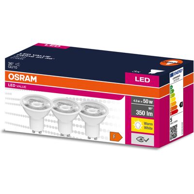 OSRAM LED VALUE PAR16 50 36 ° 4,5 W/2700 K GU10 - Lampes LED socle GU10 - Publicité OSRAM LED VALUE PAR16 50 36 ° 4,5 W/2700 K GU10 - Lampes LED socle GU10 - Publicité