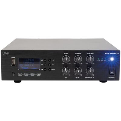 Amplificateur DAP-Audio PA-380TU 80 W 100 V Bluetooth 5.0, USB, microphone (jack 6,3 mm), AUX (RCA) - Amplificateurs de puissance ELA 100 V - Publicité Amplificateur DAP-Audio PA-380TU 80 W 100 V Bluetooth 5.0, USB, microphone (jack 6,3 mm), AUX (RCA) - Amplificateurs de puissance ELA 100 V - Publicité