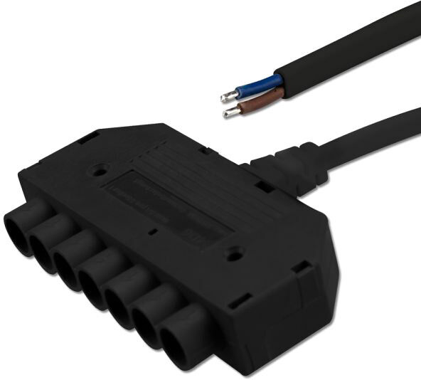 ISOLED Distributeur à 6 voies mini-prise, femelle 1 m, 2x0,75, IP54, noir, max. 48V - Accessoires divers