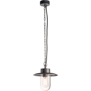 La suspension MOLAT est un luminaire d'extérieur élégant et mobile. Le luminaire en aluminium et verre présente un indice de protection IP44. La source choisie est protégée par un verre. La suspension MOLAT est livrée avec un cordon d'alimentation et une fiche à contact de protection IP à raccorder directement sur la tension secteur 230V. Une chaîne avec mousqueton est en outre incluse afin de suspendre le luminaire. Patère adaptée disponible en option.Données techniques: Nom du produit: MOLAT, Couleur: anthracite, Matière: Aluminium, Puissance en watts: 60 W, Douille: E27, Nombre de douilles: 1, Classe de protection: I, Code IP: IP 44, Montage: Mobile, Profondeur: 27 cm, Diamètre: 23 cm, Longueur du câble de suspension: 250 cm, Distribution de l'intensité lumineuse: rotosymétrique, Indice de résistance aux chocs: IK04, Résistance aux chocs: 0.5 joule, Tension nominale primaire: 220-240V ~50/60Hz, Poids net: 1.71 kg image