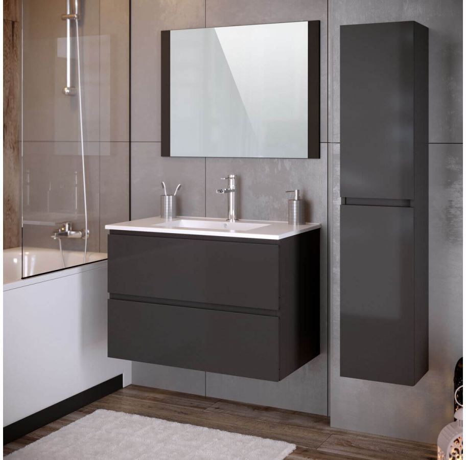 BOBOCHIC Ensemble salle de bain 80 cm ALANI avec colonne Anthracite