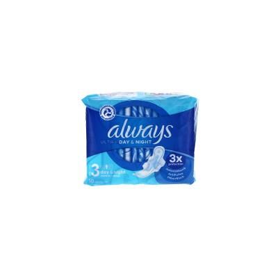 Always Ultra Day & Night 10 Serviettes Hygiéniques Taille 3 - Paquet 10 serviettes - Publicité Always Ultra Day & Night 10 Serviettes Hygiéniques Taille 3 - Paquet 10 serviettes - Publicité