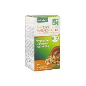 Naturland Shiitaké Maitaké-Reishi Bio 40 Végécaps - Pot 40 végécaps