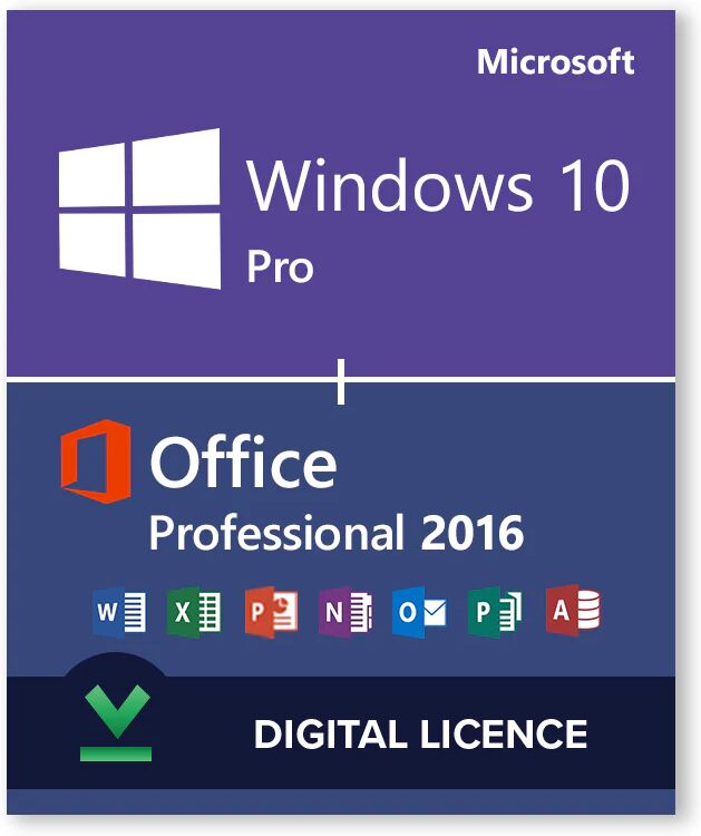 Microsoft Windows 10 Pro + Microsoft Office 2016 Pro - Licence numérique - Logiciel en téléchargement