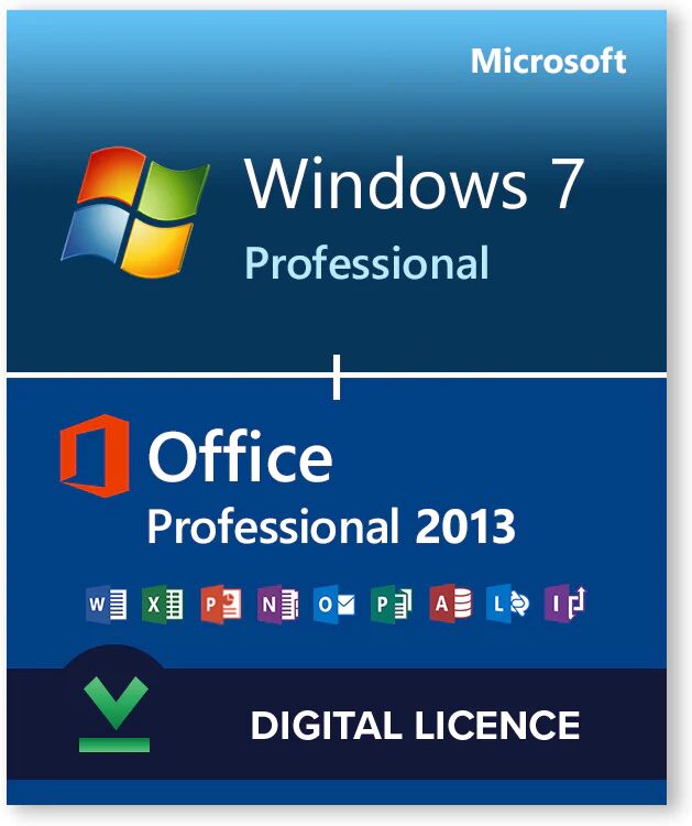 Microsoft Windows 7 Pro + Microsoft Office 2013 Pro - Licence numérique - Logiciel en téléchargement