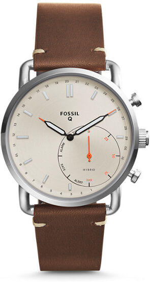 Fossil Unisex Montre Connectée Hybride - Fossil Commuter En Cuir Marron Argent - One size