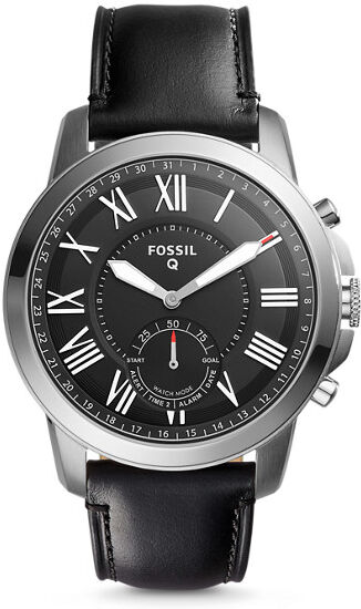 Fossil Men Montre Connectée Hybride - Fossil Grant En Cuir Noir Argent/Noir - One size