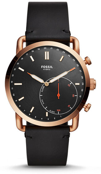 Fossil Unisex Montre Connectée Hybride - Fossil Commuter En Cuir Noir Or - One size