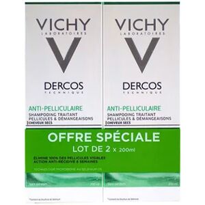 Vichy Dercos Shampooing Nutritif Cheveux Secs Antipelliculaire 200ml lot de 2