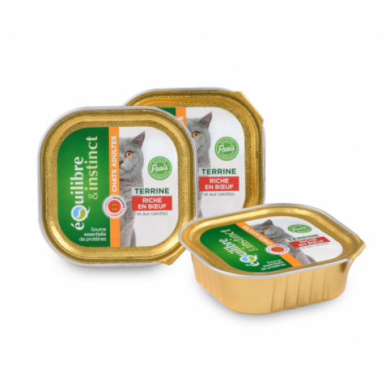 Equilibre & Instinct Boîte pour chat adulte Equilibre et Instinct 16 Barquettes de 100 g bœuf et carottes Equilibre & Instinct Boîte pour chat adulte Equilibre et Instinct 16 Barquettes de 100 g bœuf et carottes