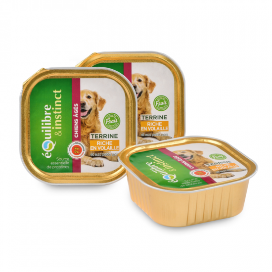 Equilibre & Instinct Terrine Equilibre & Instinct pour chien Senior saveur Volaille - 9 barquettes de 300 g Equilibre & Instinct Terrine Equilibre & Instinct pour chien Senior saveur Volaille - 9 barquettes de 300 g