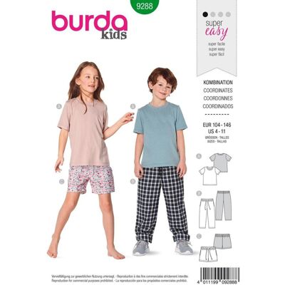Patron burda 9288 T-shirt - pantalon - short (Pyjama) de 4 à 11 ans - Burda - Mondial Tissus - Publicité Patron burda 9288 T-shirt - pantalon - short (Pyjama) de 4 à 11 ans - Burda - Mondial Tissus - Publicité