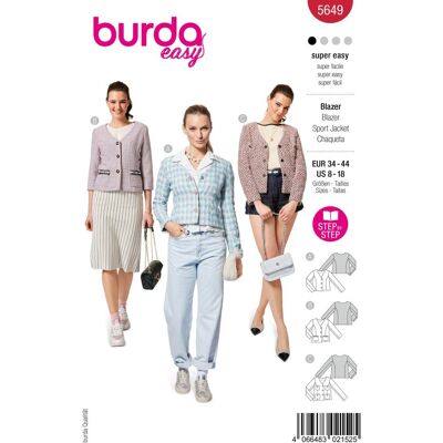 Patron Burda 5649 - blazer 34 à 44 - Burda - Mondial Tissus - Publicité Patron Burda 5649 - blazer 34 à 44 - Burda - Mondial Tissus - Publicité