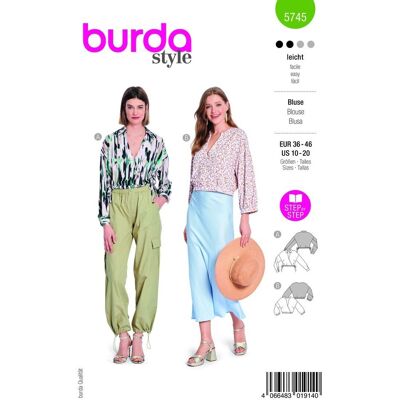 Patron Burda N°5745 - blouse 38-48 - Burda - Mondial Tissus - Publicité Patron Burda N°5745 - blouse 38-48 - Burda - Mondial Tissus - Publicité