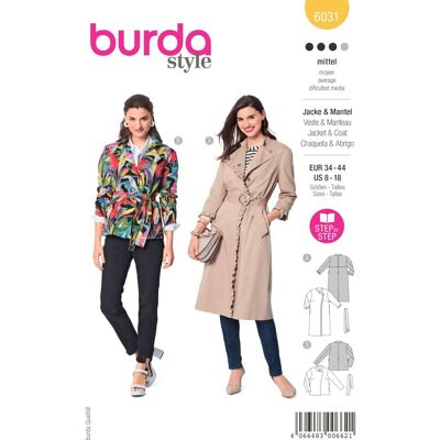 Patron BURDA 6031 - Manteau/veste style trench 36-46 - Burda - Mondial Tissus - Publicité Patron BURDA 6031 - Manteau/veste style trench 36-46 - Burda - Mondial Tissus - Publicité