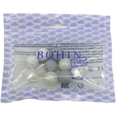 Bohin X9 - gris minéral-blanc silicone - 15mm - Perles - Publicité Bohin X9 - gris minéral-blanc silicone - 15mm - Perles - Publicité