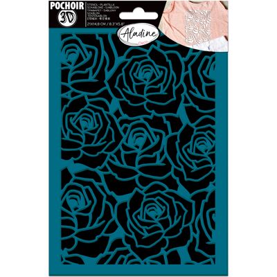 Pochoir 3D Bleu Aladine - Roses - Décoration DIY - Publicité Pochoir 3D Bleu Aladine - Roses - Décoration DIY - Publicité