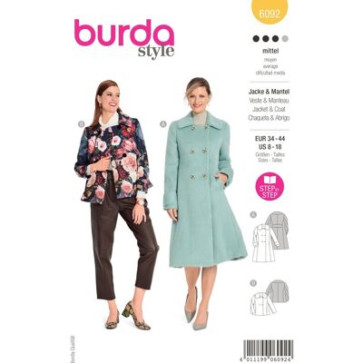 Burda - 6092 - Double boutonnage - Grand col - Patron - Publicité Burda - 6092 - Double boutonnage - Grand col - Patron - Publicité