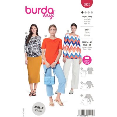 Patron Burda t-shirt 34-48 Réf B 5926 - Burda - Mondial Tissus - Publicité Patron Burda t-shirt 34-48 Réf B 5926 - Burda - Mondial Tissus - Publicité