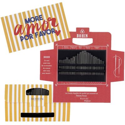 Carnet de 40 aiguilles variées more amor por favor - Bohin - Bohin - Mondial Tissus - Publicité Carnet de 40 aiguilles variées more amor por favor - Bohin - Bohin - Mondial Tissus - Publicité