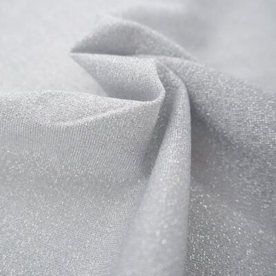 Maille jersey fine stretch pailletée lurex argenté fait en France - Mondial Tissus - Publicité Maille jersey fine stretch pailletée lurex argenté fait en France - Mondial Tissus - Publicité