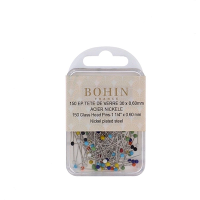 Boîte de 150 épingles à tête de verre extra-fines M7 30 mm assortiment Bohin - Bohin - Mondial Tissus - Publicité Boîte de 150 épingles à tête de verre extra-fines M7 30 mm assortiment Bohin - Bohin - Mondial Tissus - Publicité