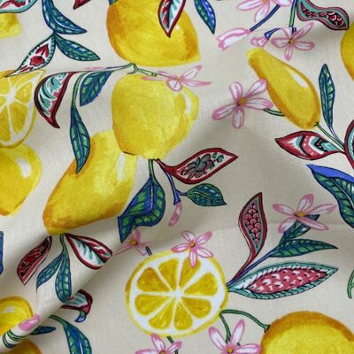 Tissu cretonne enduit imprimé citronnier écru - Mondial Tissus - Publicité Tissu cretonne enduit imprimé citronnier écru - Mondial Tissus - Publicité