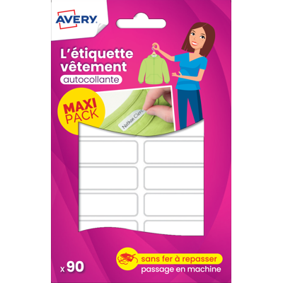 Étiquettes vêtements blanches Avery 45x13mm - Lot de 90 - Publicité Étiquettes vêtements blanches Avery 45x13mm - Lot de 90 - Publicité