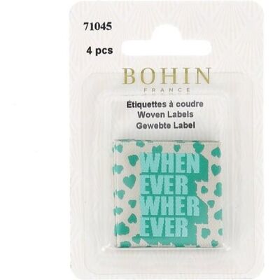 Lot 4 Étiquettes tissées "whenever wherever" - Bohin - Bohin - Mondial Tissus - Publicité Lot 4 Étiquettes tissées "whenever wherever" - Bohin - Bohin - Mondial Tissus - Publicité