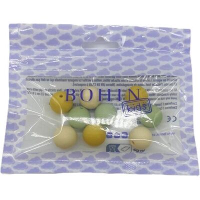 Perle ronde 15mm assorties naturel vert jaune beige silicone x9 120x90x20 mm - Bohin - Mondial Tissus - Publicité Perle ronde 15mm assorties naturel vert jaune beige silicone x9 120x90x20 mm - Bohin - Mondial Tissus - Publicité