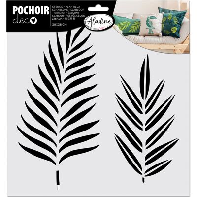 Pochoir textile feuilles tropicales 28x28 - Aladine - Mondial Tissus - Publicité Pochoir textile feuilles tropicales 28x28 - Aladine - Mondial Tissus - Publicité