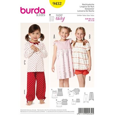 Patron burda 9432 kids lingerie de nuit - Burda - Mondial Tissus - Publicité Patron burda 9432 kids lingerie de nuit - Burda - Mondial Tissus - Publicité