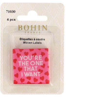 Lot 4 Étiquettes tissées "you're the one that i want" - Bohin - Bohin - Mondial Tissus - Publicité Lot 4 Étiquettes tissées "you're the one that i want" - Bohin - Bohin - Mondial Tissus - Publicité