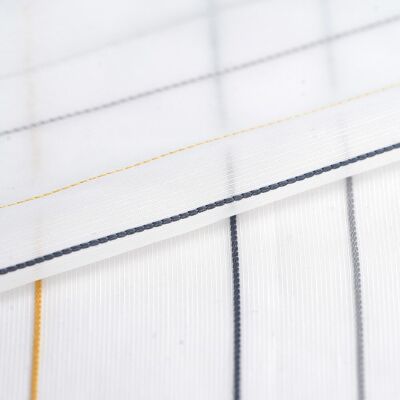 Tissu voile fines rayures tricolores - plombé - Mondial Tissus - Publicité Tissu voile fines rayures tricolores - plombé - Mondial Tissus - Publicité