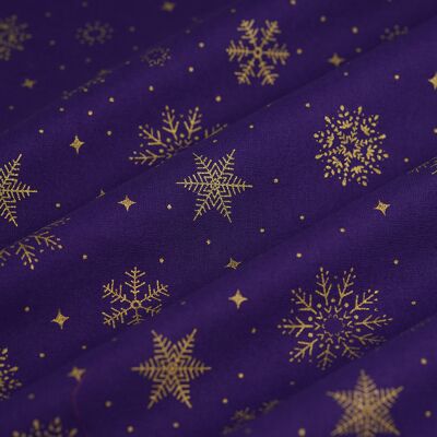 Tissu de Noël cretonne flocons violet or - MT - Mondial Tissus - Publicité Tissu de Noël cretonne flocons violet or - MT - Mondial Tissus - Publicité
