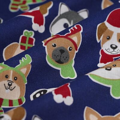 Tissu de Noël cretonne Christmas dogs marine - MT - Mondial Tissus - Publicité Tissu de Noël cretonne Christmas dogs marine - MT - Mondial Tissus - Publicité