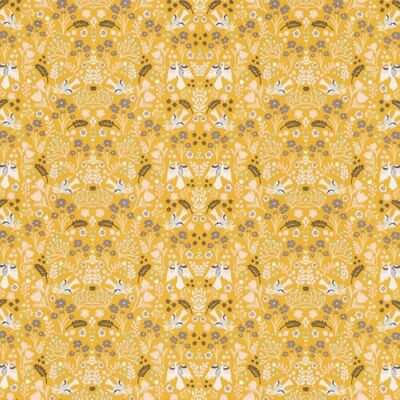 Tissu coton retour du printemps fond ocre - Fryett's - Mondial Tissus - Publicité Tissu coton retour du printemps fond ocre - Fryett's - Mondial Tissus - Publicité