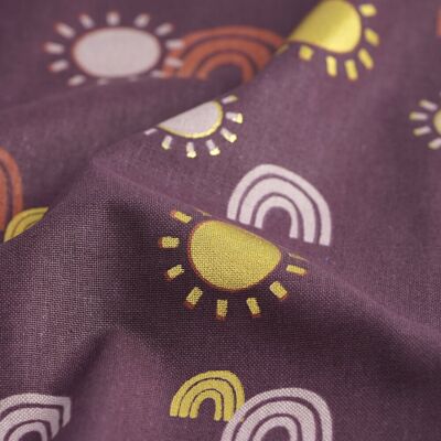 Tissu coton épais violet soleil arc-en-ciel dorés - MT - Mondial Tissus - Publicité Tissu coton épais violet soleil arc-en-ciel dorés - MT - Mondial Tissus - Publicité