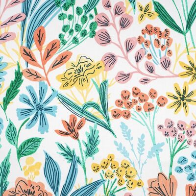Tissu Sergé fleurs coupées multico - MT - Mondial Tissus - Publicité Tissu Sergé fleurs coupées multico - MT - Mondial Tissus - Publicité