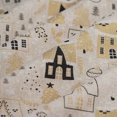 Tissu de Noël bachette Maisonnette enneigée beige - MT - Mondial Tissus - Publicité Tissu de Noël bachette Maisonnette enneigée beige - MT - Mondial Tissus - Publicité