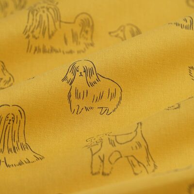 Tissu cretonne Woof chien jaune moutarde - MT - Mondial Tissus - Publicité Tissu cretonne Woof chien jaune moutarde - MT - Mondial Tissus - Publicité
