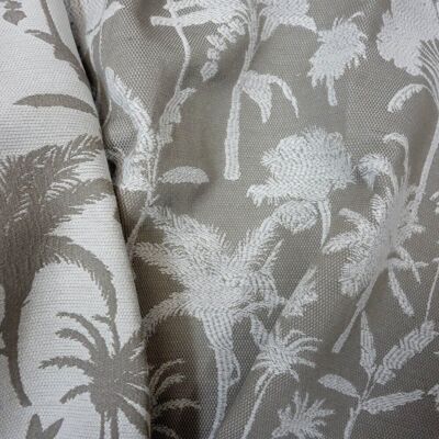 Tissu Jacquard écru motifs palmeraie taupe - Mondial Tissus - Publicité Tissu Jacquard écru motifs palmeraie taupe - Mondial Tissus - Publicité