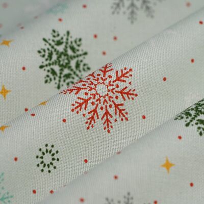 Tissu de Noël bachette flocons vert rouge - MT - Mondial Tissus - Publicité Tissu de Noël bachette flocons vert rouge - MT - Mondial Tissus - Publicité