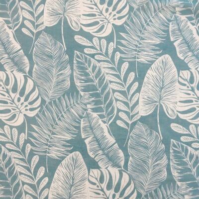 Tissu Voilage étamine bleu motifs feuilles XXL 300cm - Mondial Tissus - Publicité Tissu Voilage étamine bleu motifs feuilles XXL 300cm - Mondial Tissus - Publicité