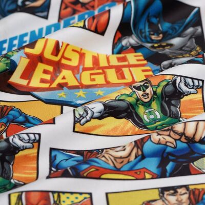 Tissu velours Justice League blanc - MT - Mondial Tissus - Publicité Tissu velours Justice League blanc - MT - Mondial Tissus - Publicité